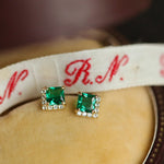 Load image into Gallery viewer, GREEN CRYSTAL SQUARE STUD EARRINGS - Luminous Amore
