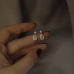Load image into Gallery viewer, OVAL CUBIC ZIRCONIA WITH PEARL STUD EARRINGS - Luminous Amore
