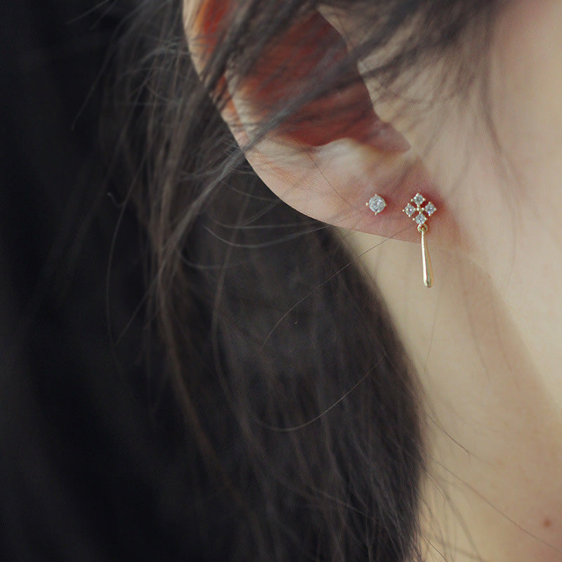 SINGLE CROSS DROP STUD EARRINGS - Luminous Amore