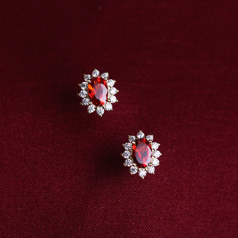GARNET EARRINGS WITH ZIRCONIA - Luminous Amore