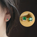 Load image into Gallery viewer, GREEN CRYSTAL SQUARE STUD EARRINGS - Luminous Amore
