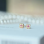 Load image into Gallery viewer, FLORA WITH PINK CUBIC ZIRCONIA STUD EARRINGS - Luminous Amore
