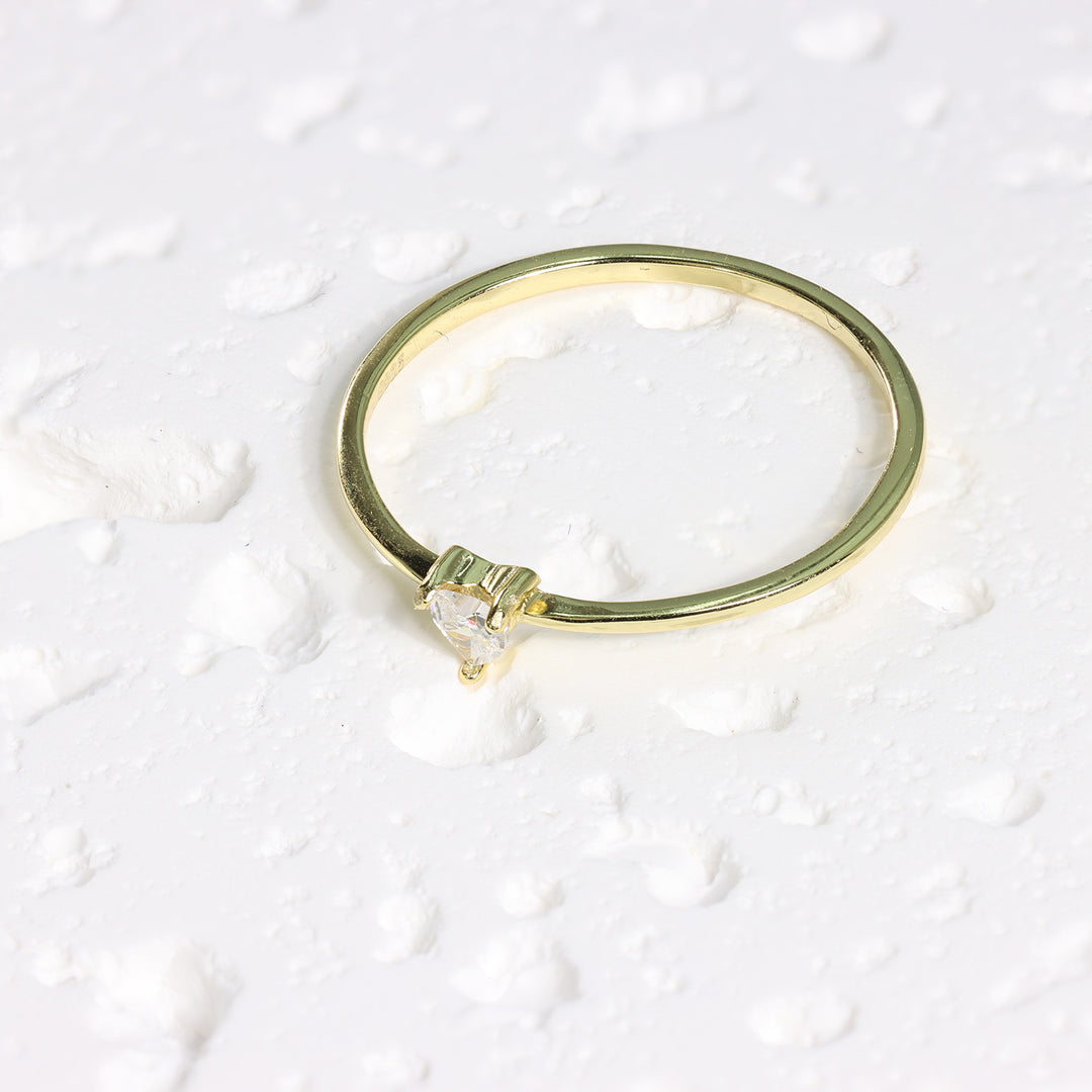 GOLD CUBIC ZIRCONIA HEART RING - Luminous Amore