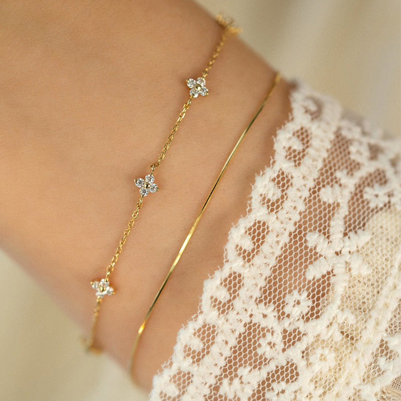 S925 Silver-Plated 18K Gold Four-Leaf Clover Bracelet - Luminous Amore
