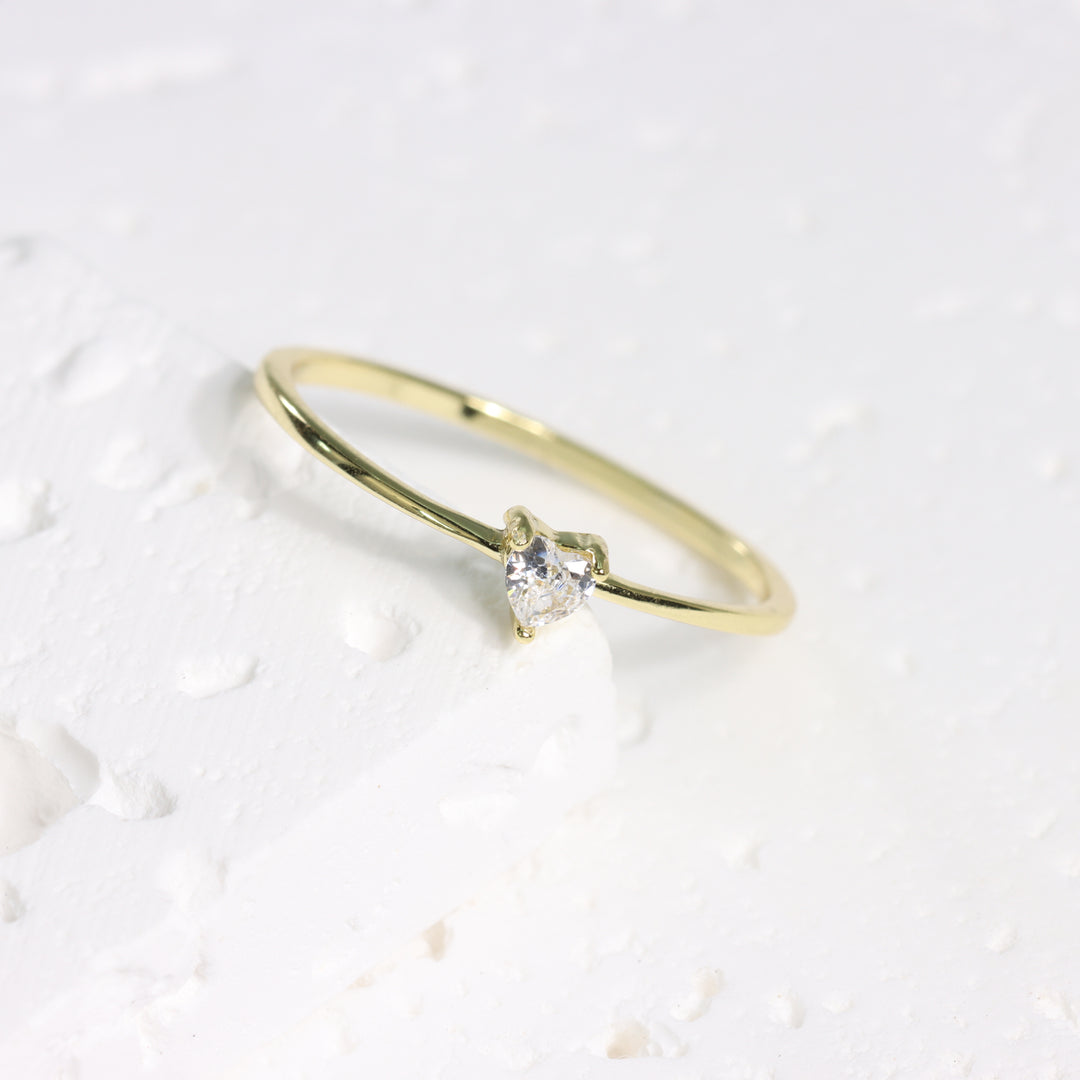 GOLD CUBIC ZIRCONIA HEART RING - Luminous Amore