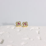 Load image into Gallery viewer, FLORA WITH PINK CUBIC ZIRCONIA STUD EARRINGS - Luminous Amore
