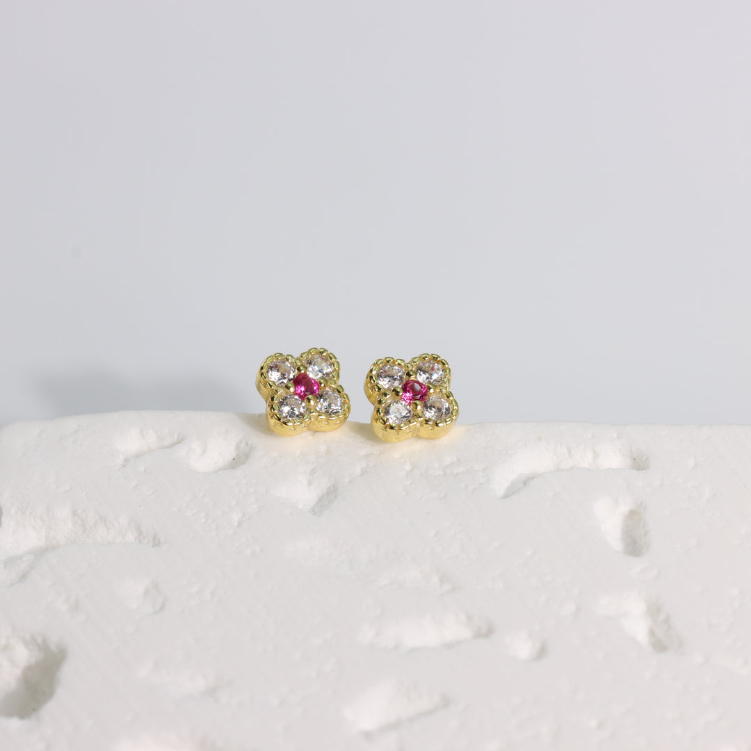 FLORA WITH PINK CUBIC ZIRCONIA STUD EARRINGS - Luminous Amore