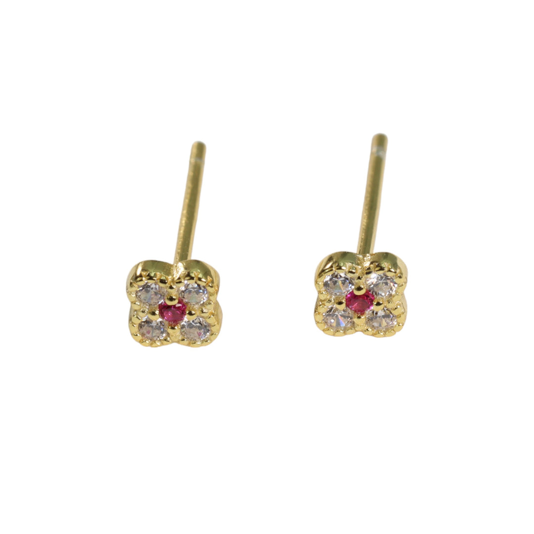 FLORA WITH PINK CUBIC ZIRCONIA STUD EARRINGS - Luminous Amore